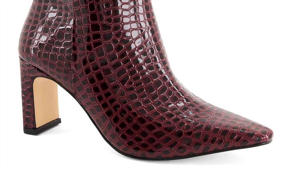 NEW ANDREA women's faux crocodile embossed ankle boot in burgundy